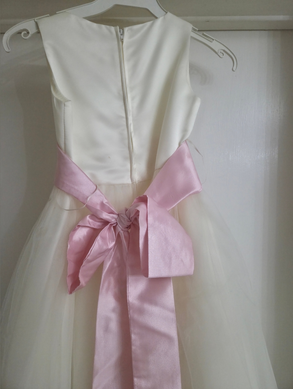 Ivory Tulle Flower Girl Dress with Pink Sash. First Communion Dress. Girl Dress. - Picture 9 of 11